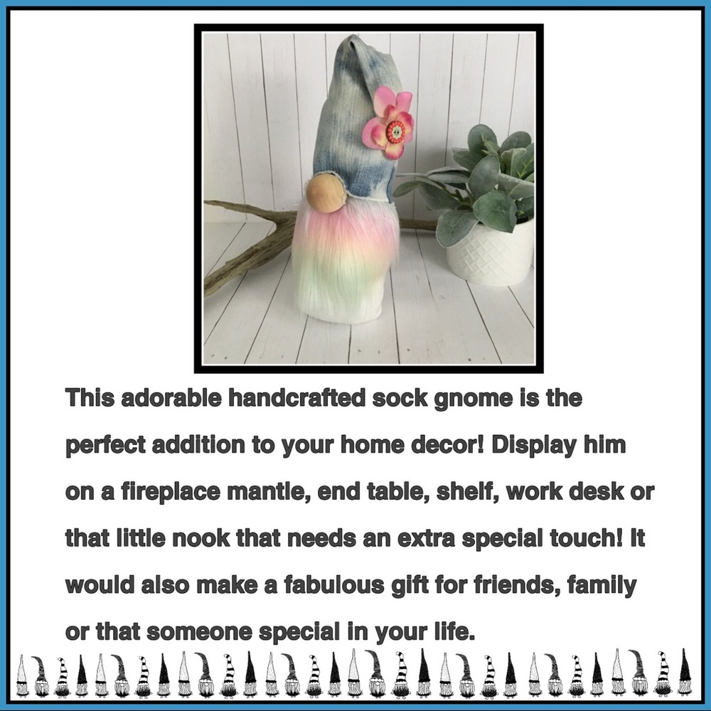 🚫SOLD🚫 Gnome Handmade Hippie Denim Flower Sock Beard - Picture 7 of 8